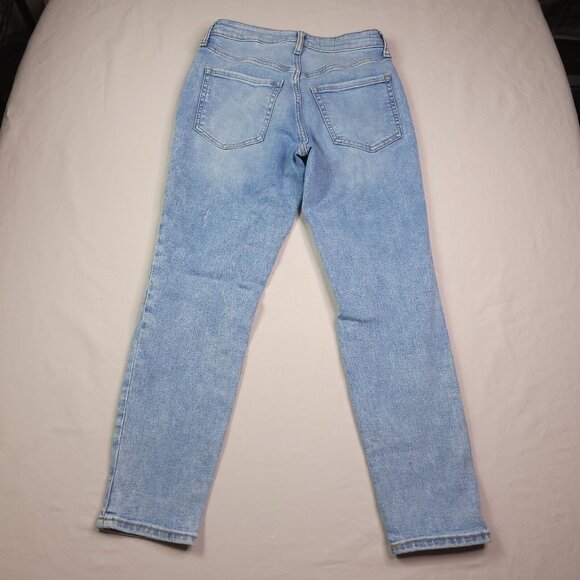 Old Navy Womens OG Straight High Jeans 2 Button Fly Light Wash Distressed - Picture 4 of 10